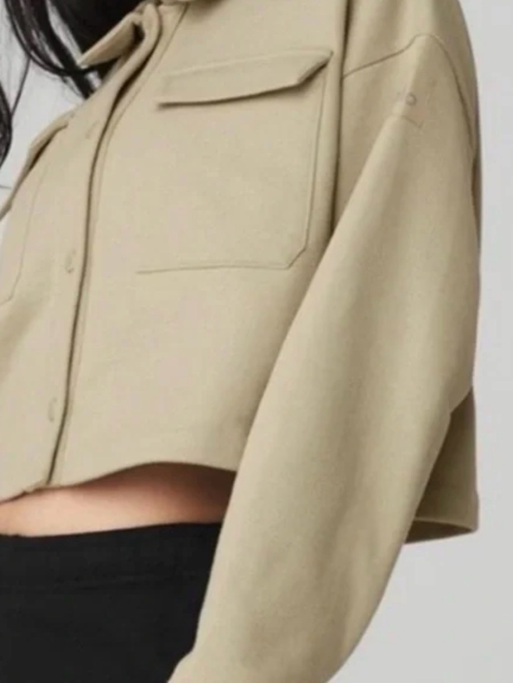 Alo Yoga Renown Cropped Button-Up Pullover Jacket - Macadamia - Tan Beige Medium - Picture 2 of 10